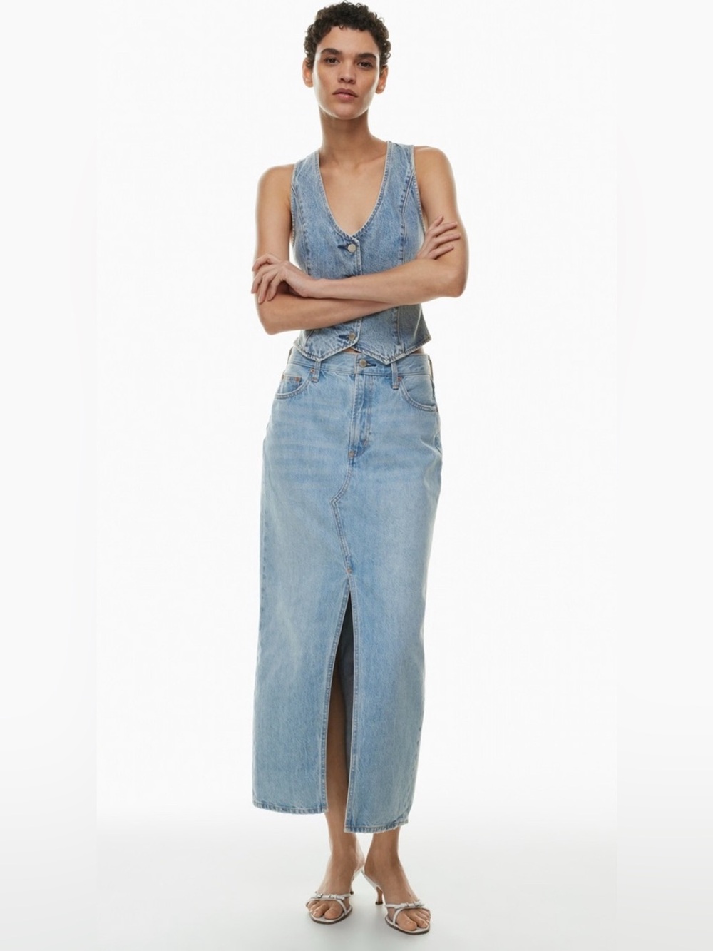 NWT Aritzia Denim Forum The '90s Vintage Mid-Rise Pencil Maxi Jean Skirt 32W 🦋